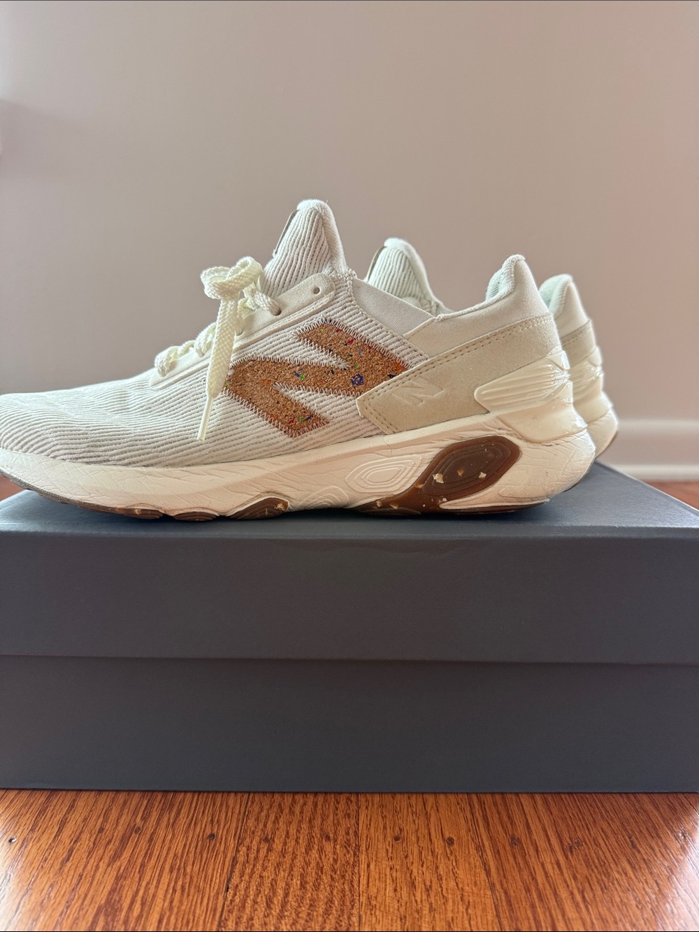 New Balance Cream and Tan Knit Runner Sneakers